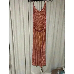 LUSH womans jumpsuit Orange & white size Large. wide leg Summer strap Casual Fun